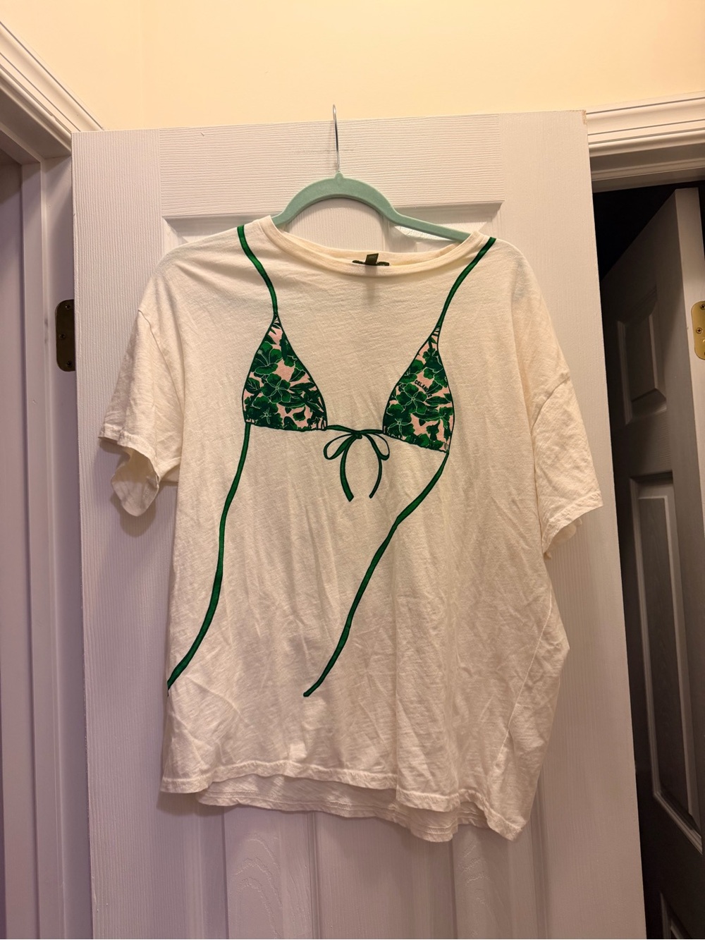 Women’s Short-Sleeve Tee with Green Bikini Graphic - White